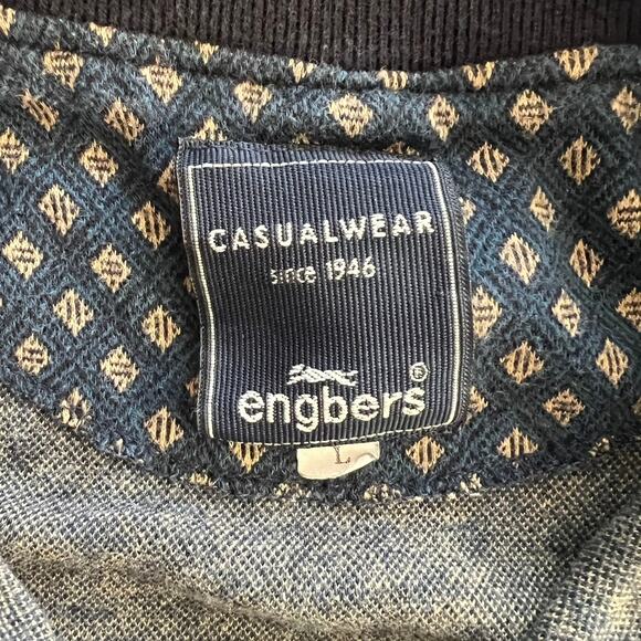 Vintage Engbers Casualwear Blue Diamond Polo Sweater Pattern AOP Fall Unisex L - Picture 10 of 14